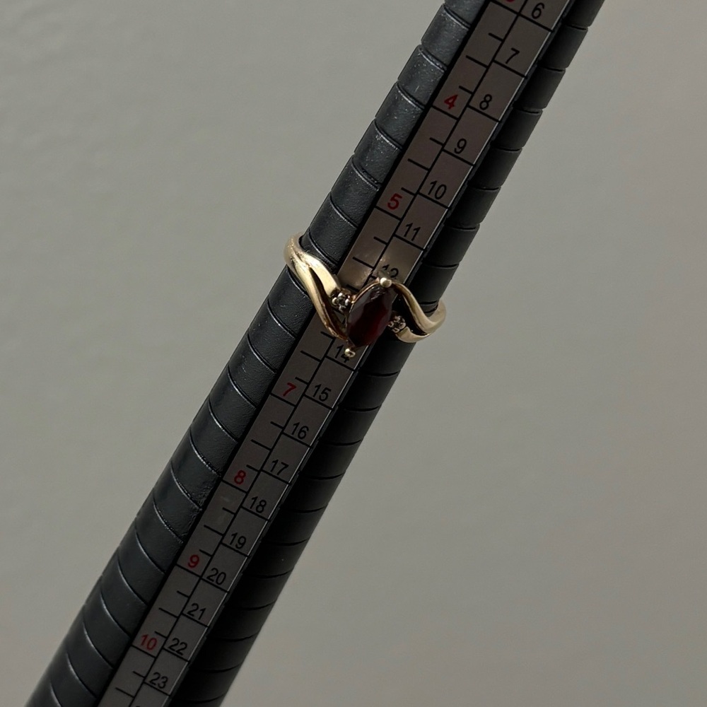 10KT Gold Garnet with Pave Diamonds Ring